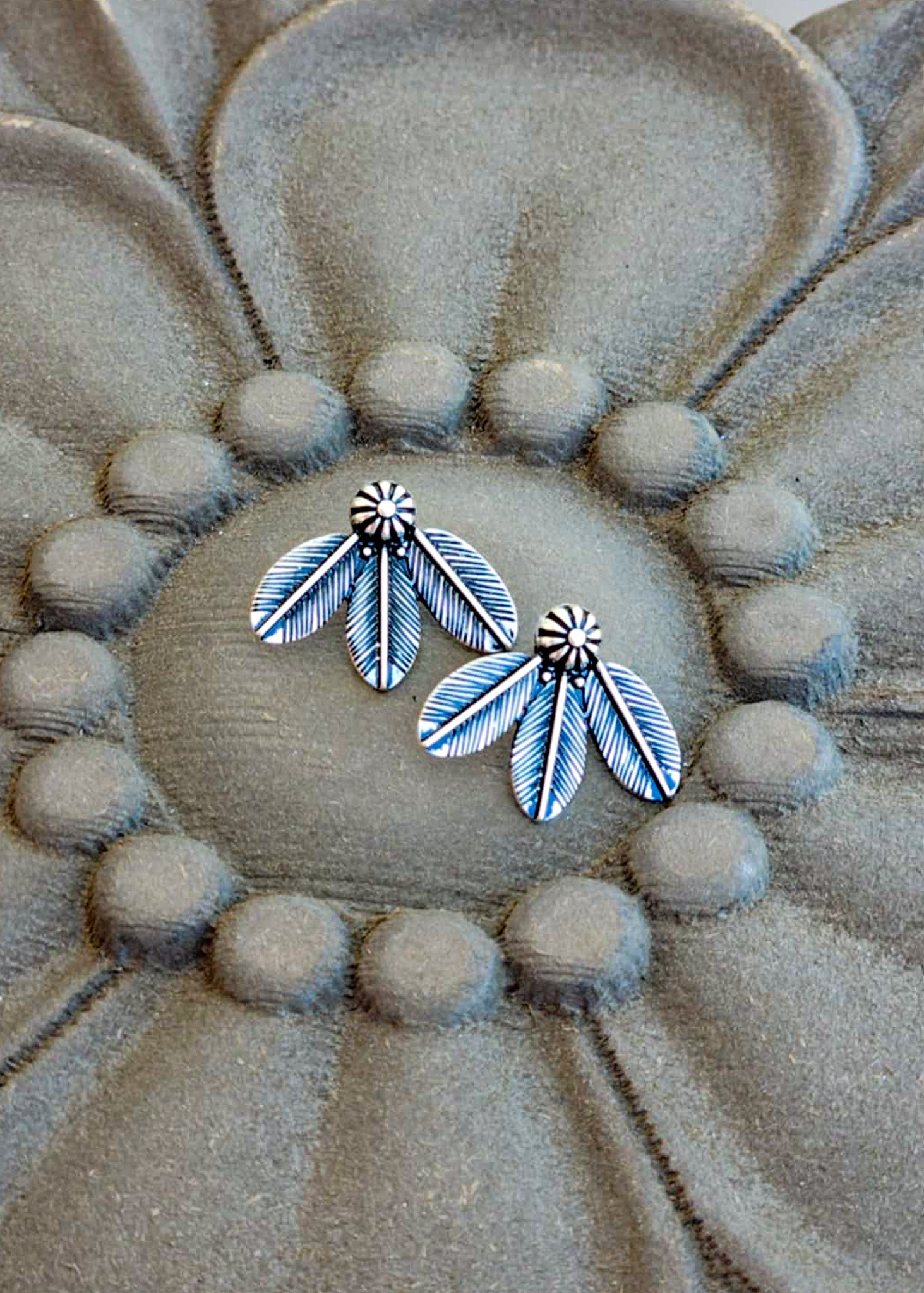 Feather Concho Stud Earrings Earrings Blue Tortoise