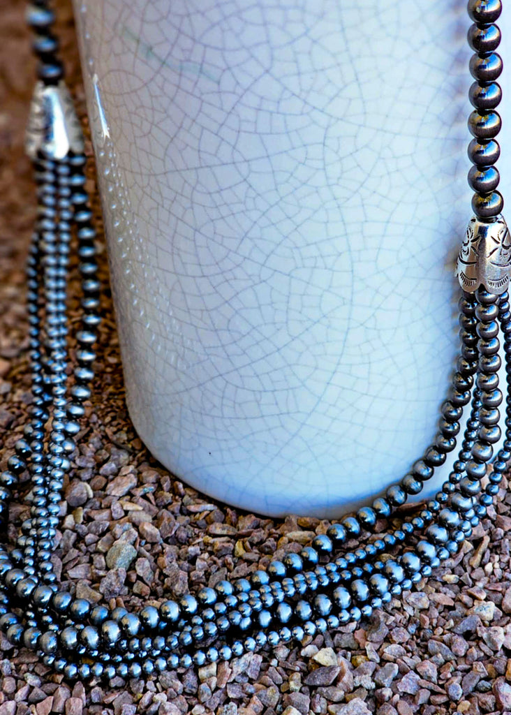 Five Strand Beaded Western Necklace Earrings Blue Tortoise