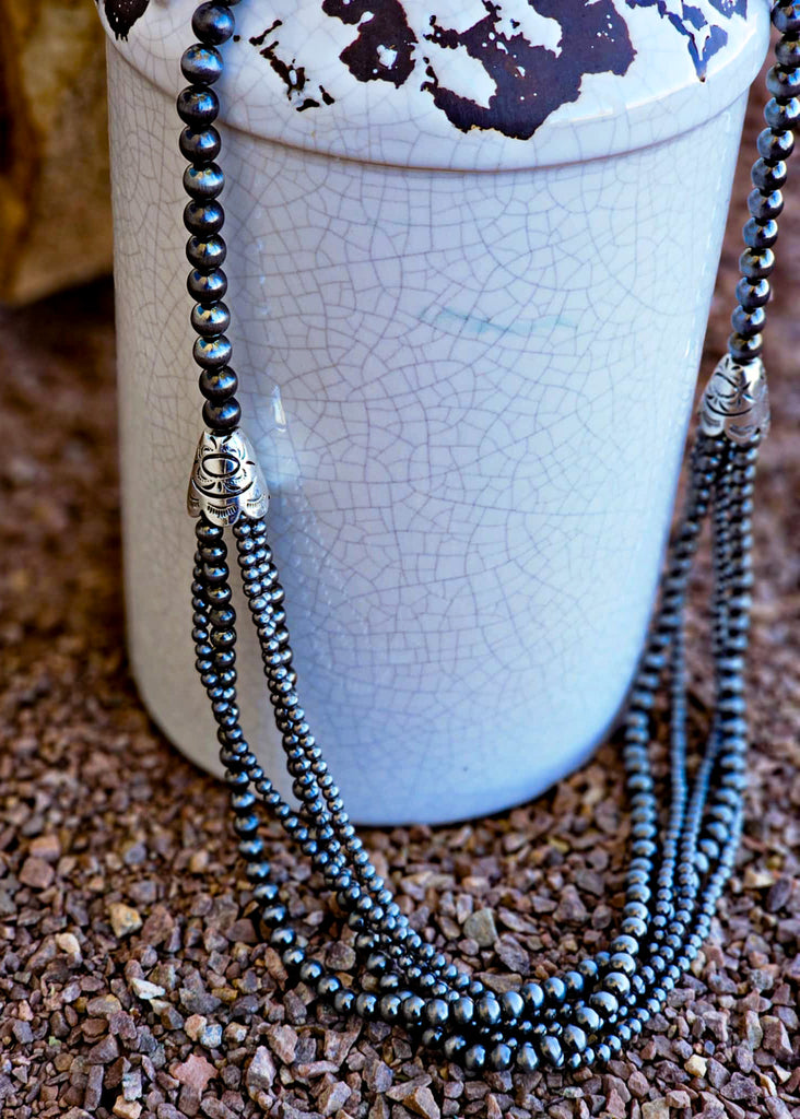 Five Strand Beaded Western Necklace Earrings Blue Tortoise