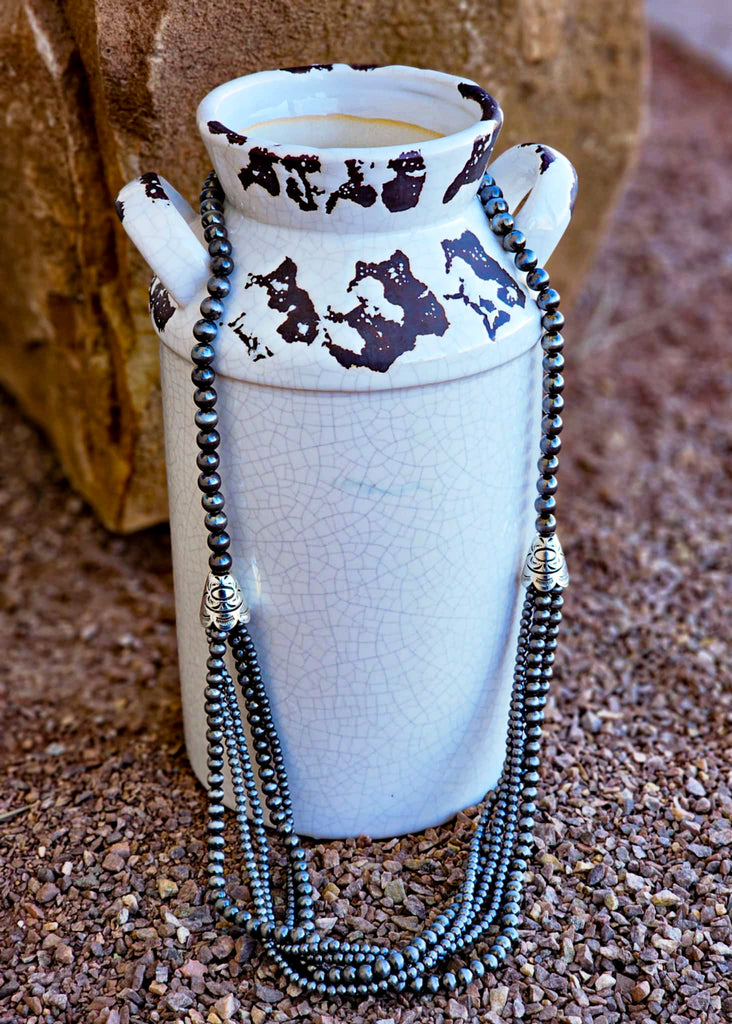 Five Strand Beaded Western Necklace Earrings Blue Tortoise