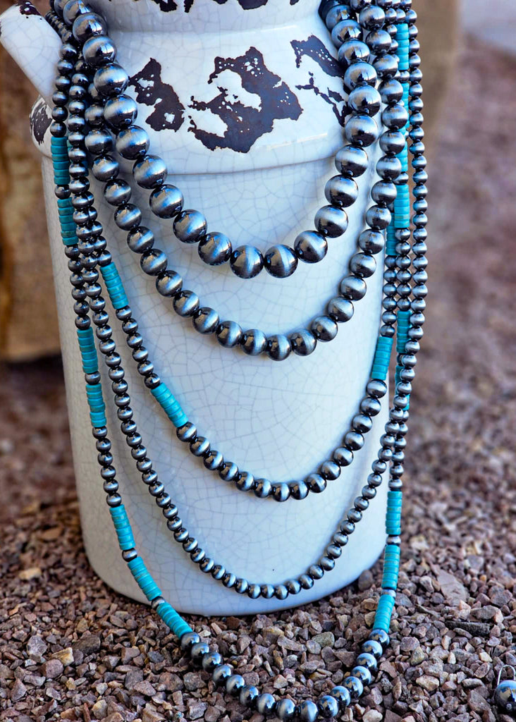 Five Strand Turquoise & Silver Beaded Layered Necklace Earrings Blue Tortoise