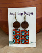 Rust and Turquoise Aztec Faux Leather Earrings Earrings Sassy Sage