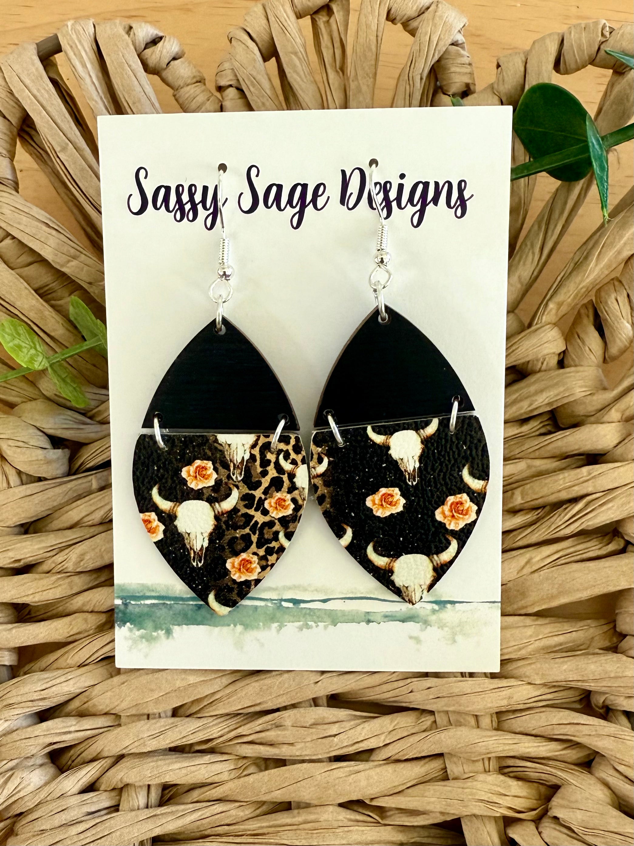 Steer Faux Leather Dangles Sassy Sage