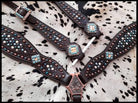 Gator Inlay One Ear Headstall and Breast Collar Set with Turquoise, and Copper Beading headstall set Shiloh
