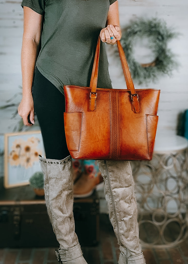 Genuine Leather Laser Cut-Out Concealed Carry Tote Concealed Carry Handbag Montana West   