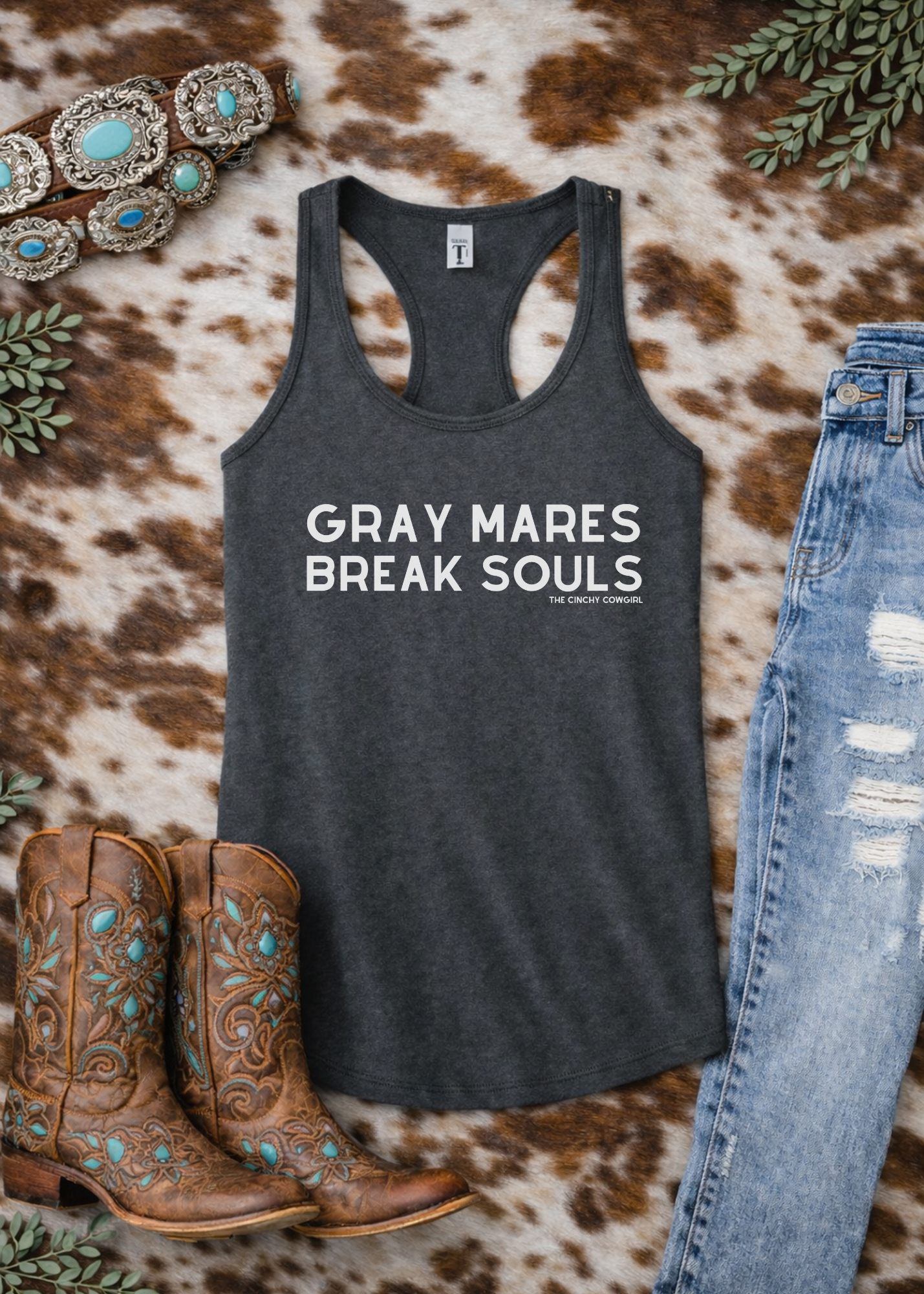 Gray Mares Break Souls Tank Top Tank Top The Cinchy Cowgirl - Print