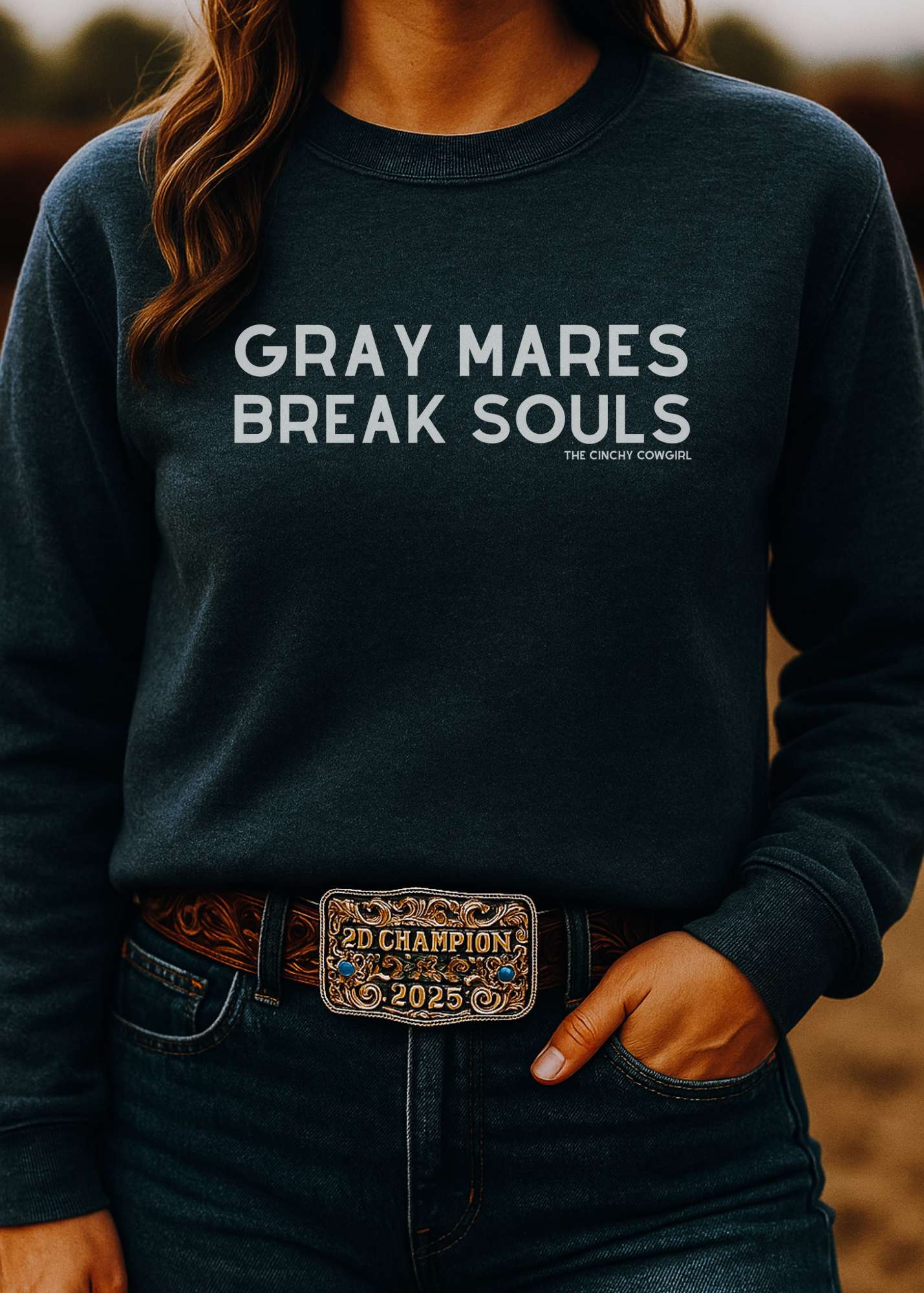 Gray Mares Break Souls Pullover Sweatshirt The Cinchy Cowgirl - Print