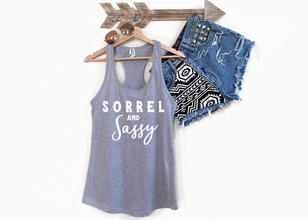 Sorrel & Sassy Racerback Tank Horse Color Shirts Printify   