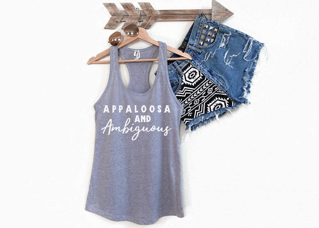 Appaloosa & Ambiguous Racerback Tank Horse Color Shirts Printify XS Heather Grey 