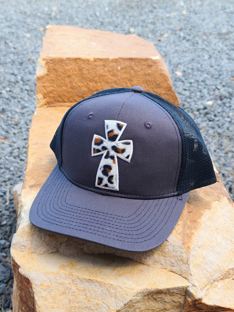 Leopard Cross Patch Black Trucker Hat patch trucker hat The Cinchy Cowgirl