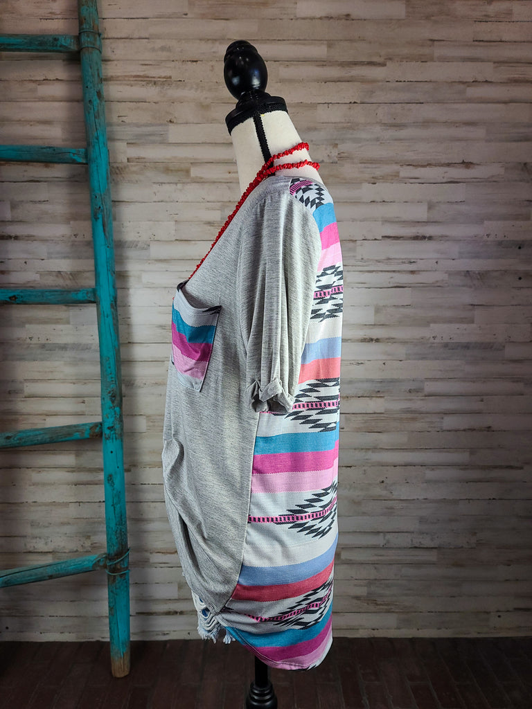 Grey & Purple V Neck Tunic Tunic Avery