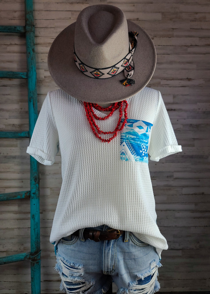 Aztec Turquoise V Neck Waffle Top Tunic Avery