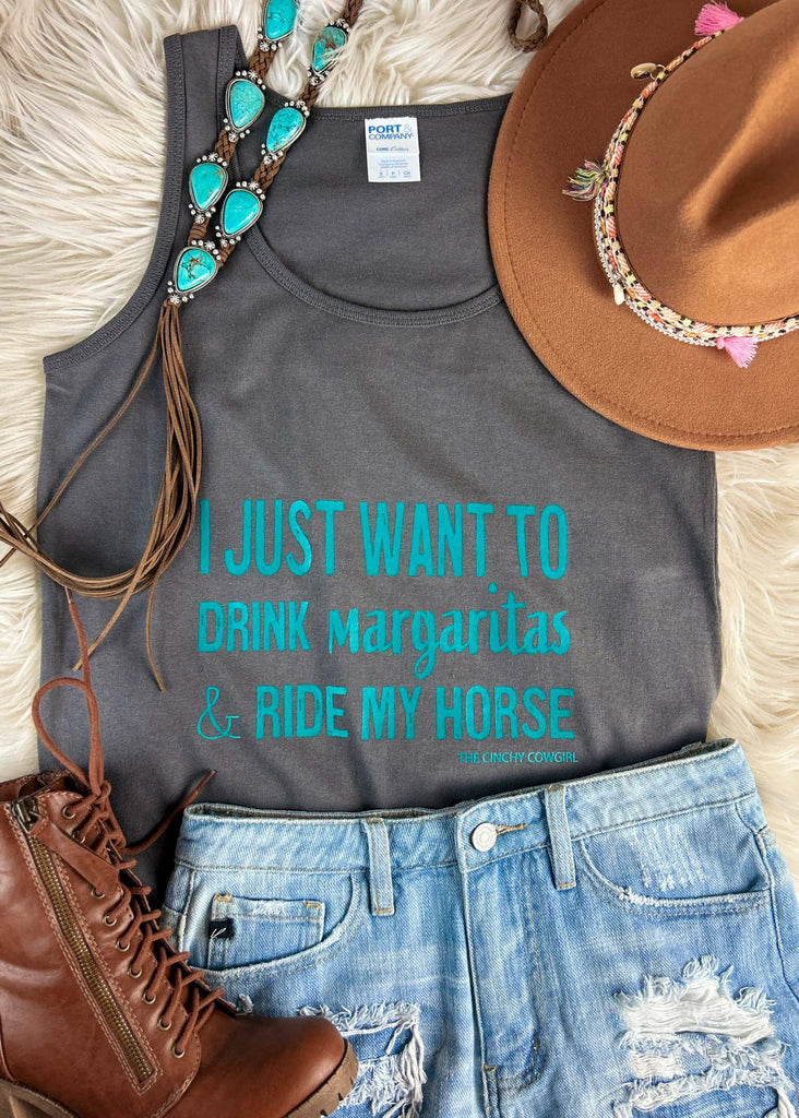 Drink Margaritas and Ride My Horse Gray Tank tcc graphic tank The Cinchy Cowgirl