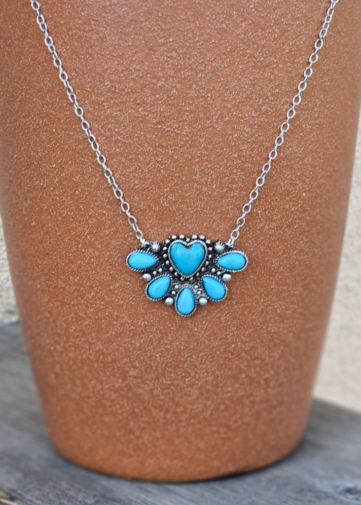 Heart Half Concho Stone Necklace Necklace Blue Tortoise