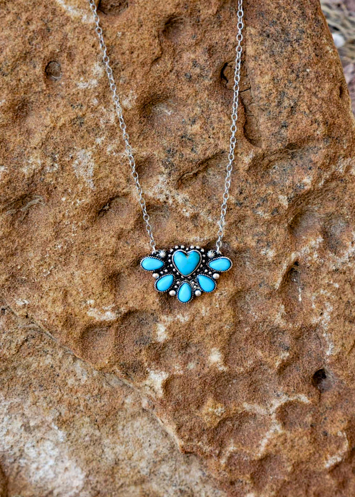 Heart Half Concho Stone Necklace Necklace Blue Tortoise