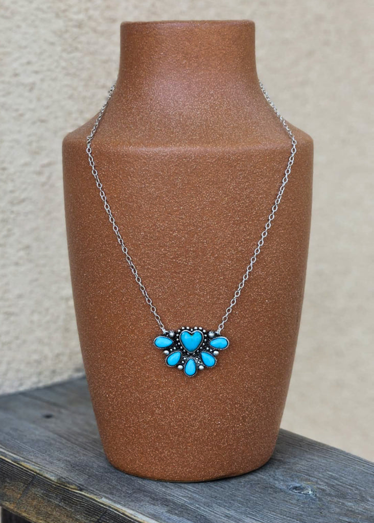 Heart Half Concho Stone Necklace Necklace Blue Tortoise