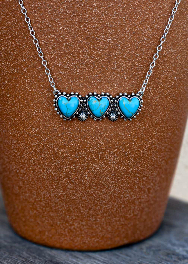 Heart Stone Bar Necklace Necklace Blue Tortoise