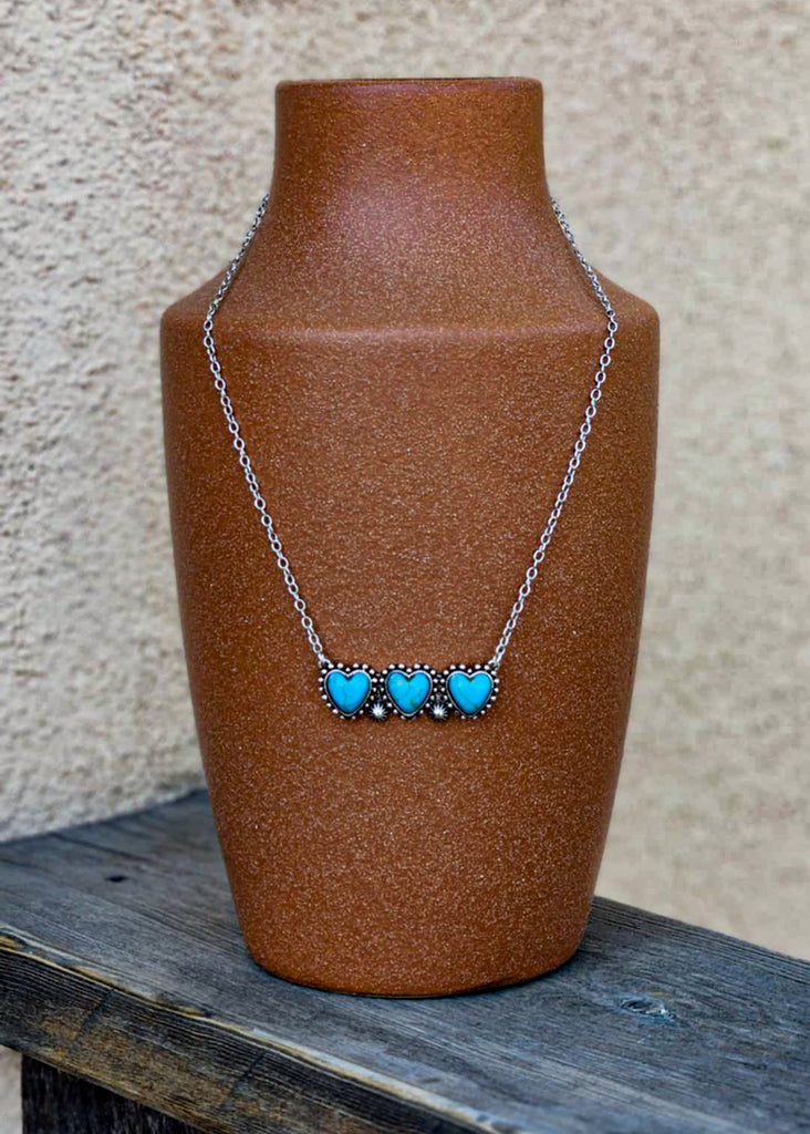 Heart Stone Bar Necklace Necklace Blue Tortoise
