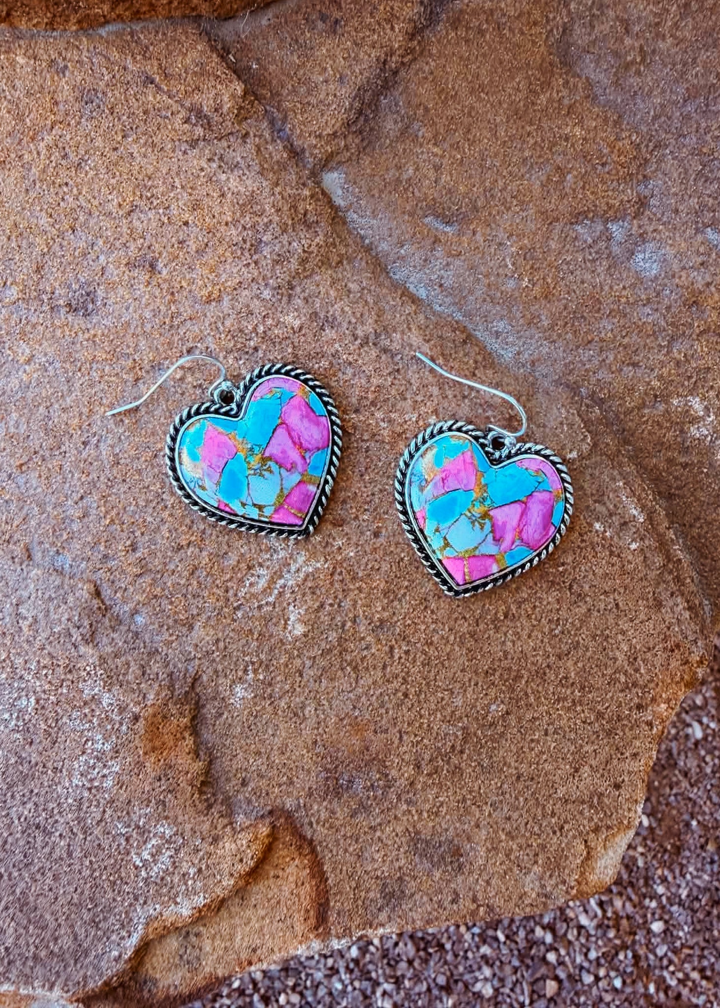 Heart Stone Dangle Earring Earrings Blue Tortoise
