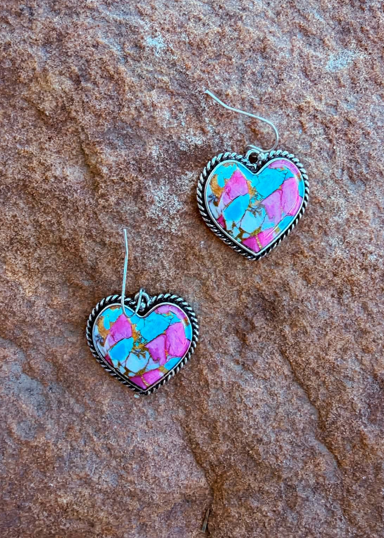 Heart Stone Dangle Earring Earrings Blue Tortoise