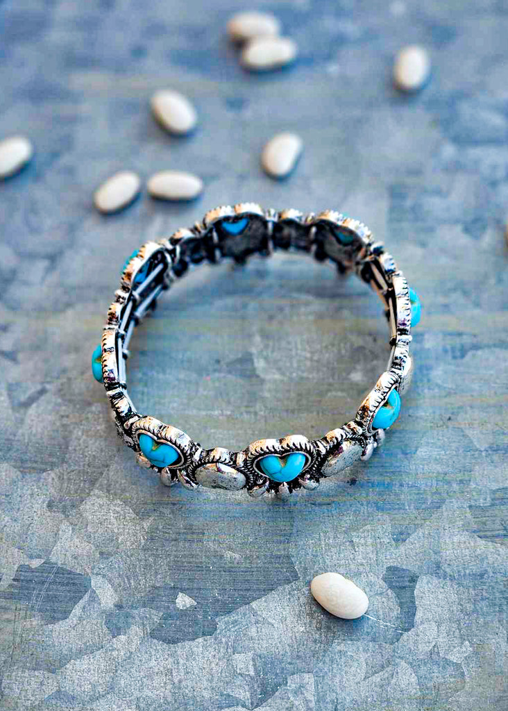 Heart Turquoise Color Stone Stretch Bracelet Bracelets Blue Tortoise