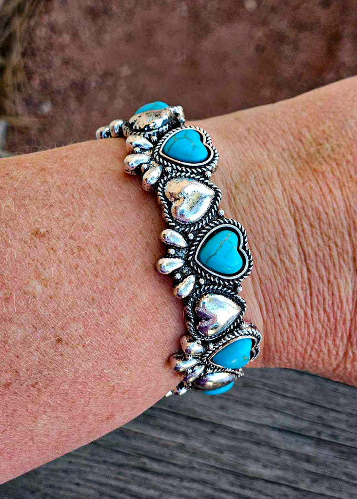 Heart Turquoise Color Stone Stretch Bracelet Bracelets Blue Tortoise