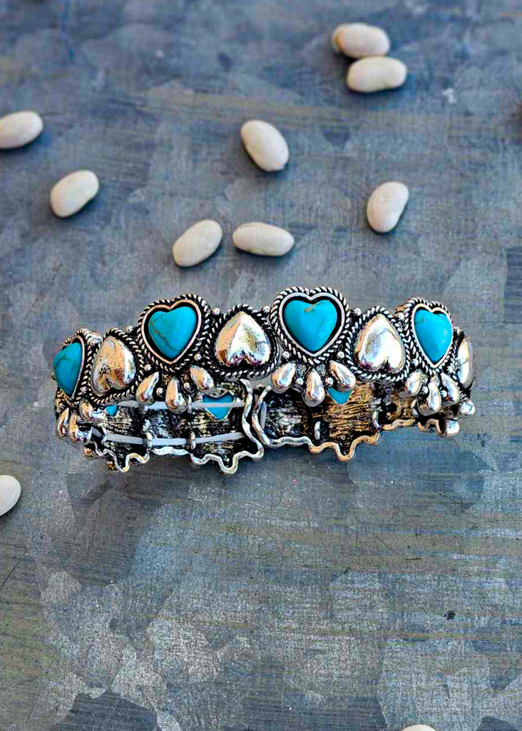 Heart Turquoise Color Stone Stretch Bracelet Bracelets Blue Tortoise