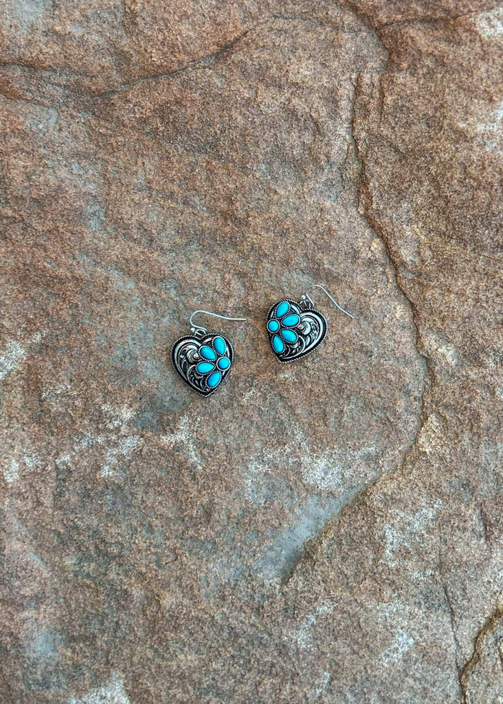 Heart with Turquoise Color Stone Dangle Earrings Earrings Blue Tortoise