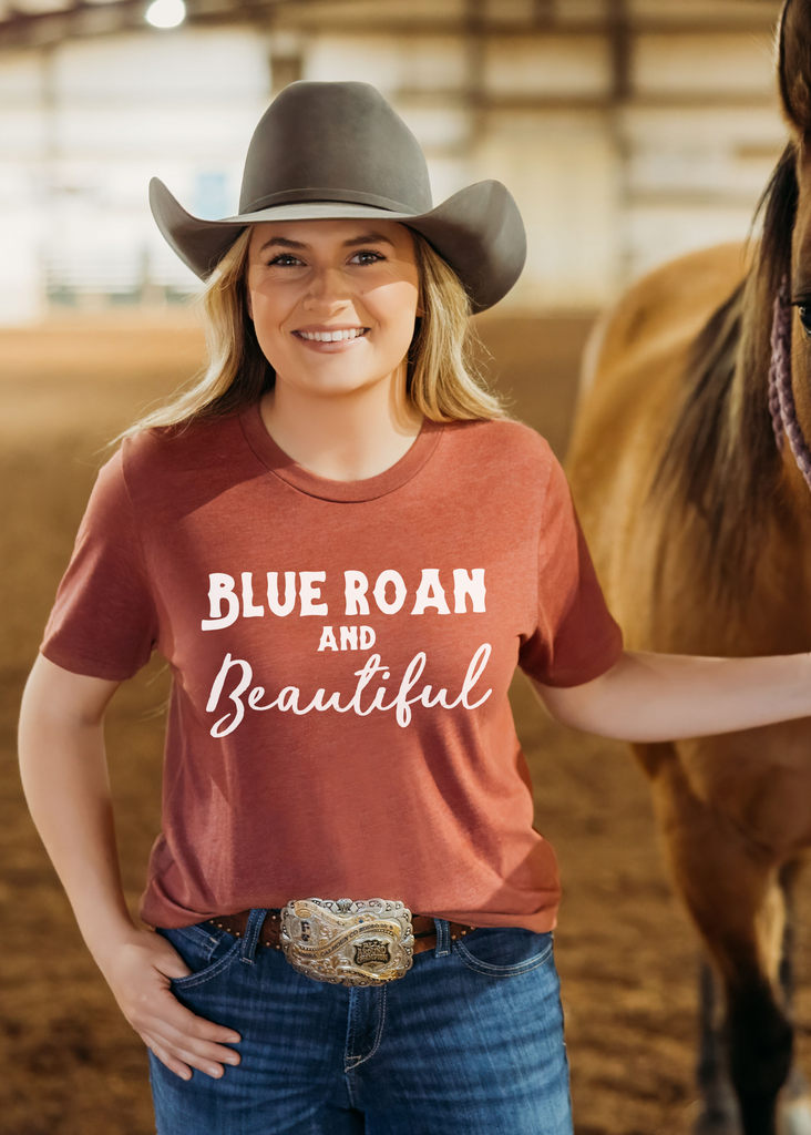 Blue Roan & Beautiful Short Sleeve Tee Horse Color Shirt Printify Heather Clay XS 