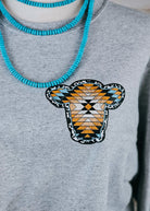 Heather Gray Aztec Cow Fleece Pullover Graphic Sweatshirt The Cinchy Cowgirl   