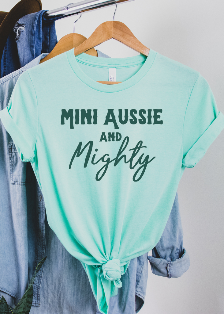 Heather Mint Mini Aussie & Mighty Short Sleeve Tee Dog Breed Short Sleeve Graphic Tee Printify XS  