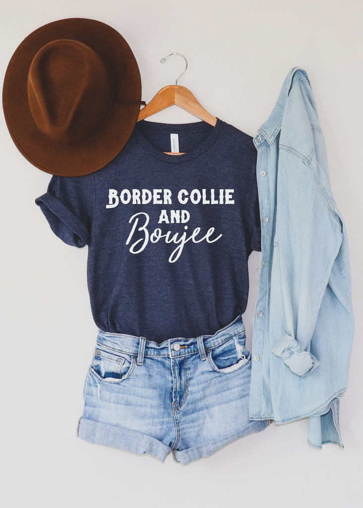 Heather Navy Border Collie & Boujee Short Sleeve Tee Dog Breed Short Sleeve Graphic Tee Printify   