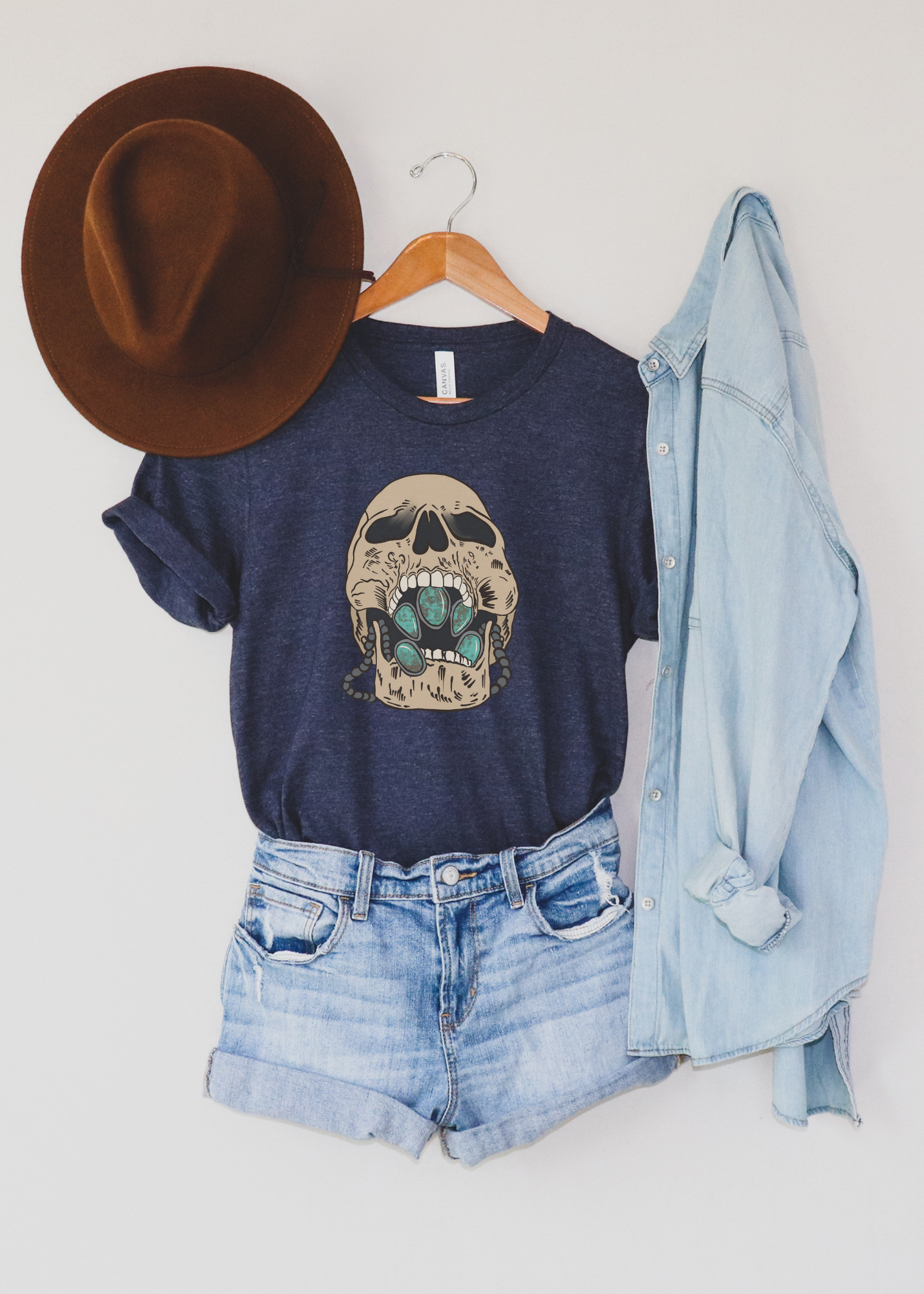 Squash Blossom Skull Short Sleeve Tee tcc graphic tee Printify Heather Navy XS 