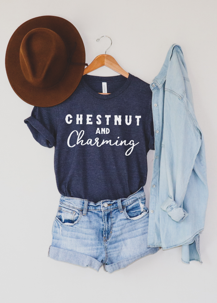 Chestnut & Charming Short Sleeve Tee Horse Color Shirt Printify Heather Navy XS 