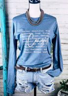 Heather Slate Cowgirl. Long Sleeve Tee Graphic Sweatshirt The Cinchy Cowgirl