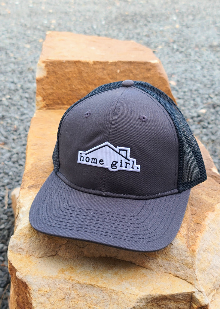 Home Girl Patch Grey Trucker Hat patch trucker hat The Cinchy Cowgirl