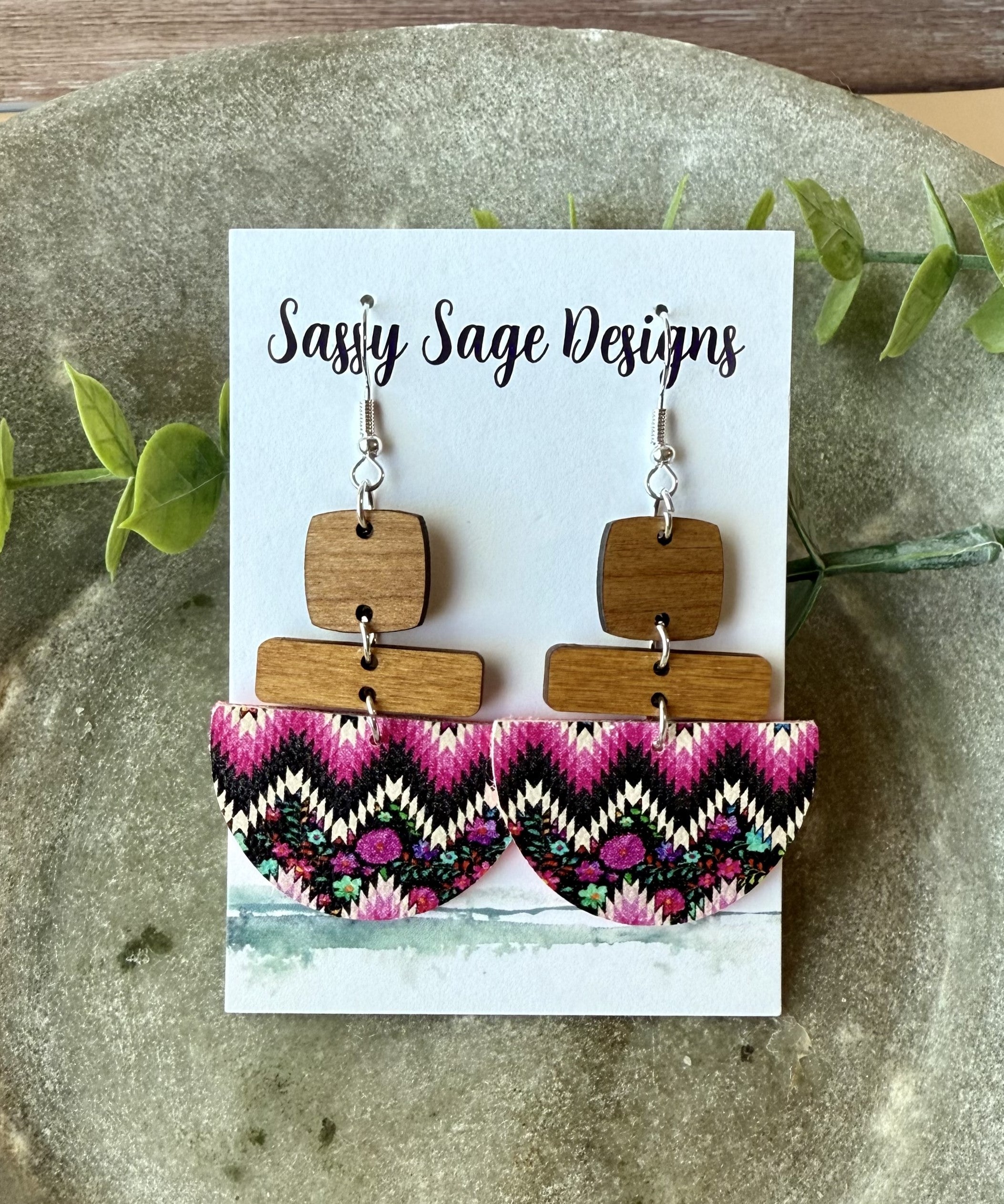 Hot Pink Aztec Faux Leather Earrings earrings Sassy Sage