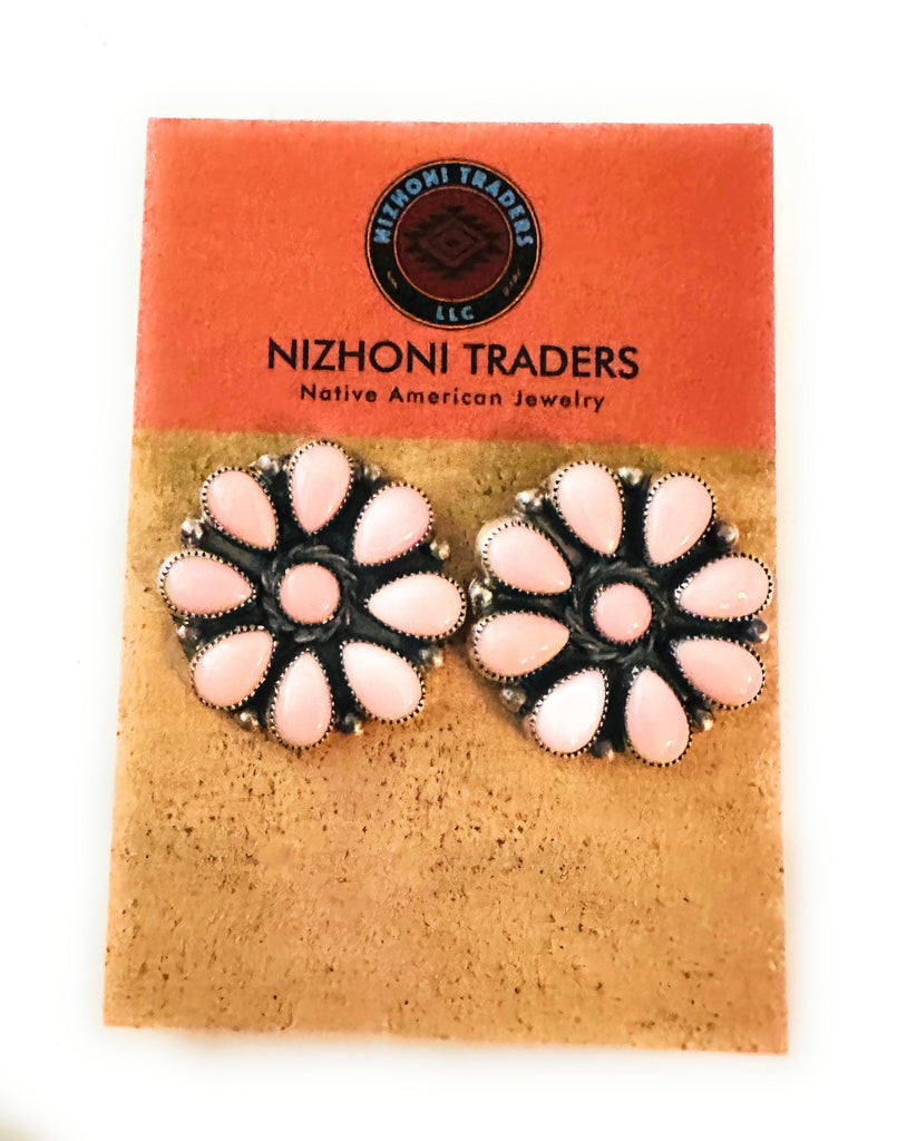 Queen Pink Conch Floral Cluster Stud Earrings NT jewelry Nizhoni Traders LLC   