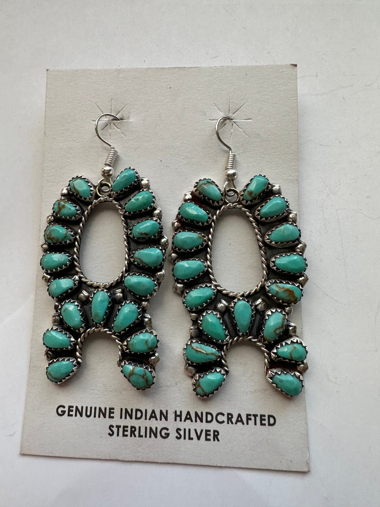 Navajo Turquoise & Sterling Silver Naja Dangle Earrings NT jewelry Nizhoni Traders LLC   