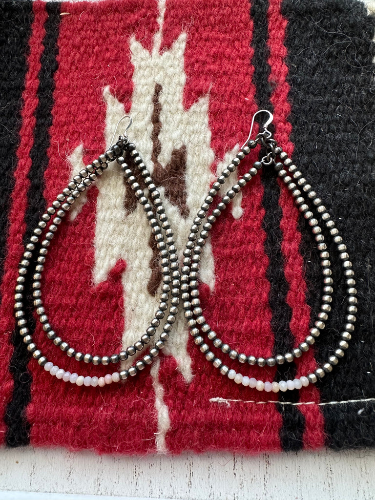 Navajo Sterling Silver & Pink Conch Pearl Dangle Hoop Earrings NT jewelry Nizhoni Traders LLC   