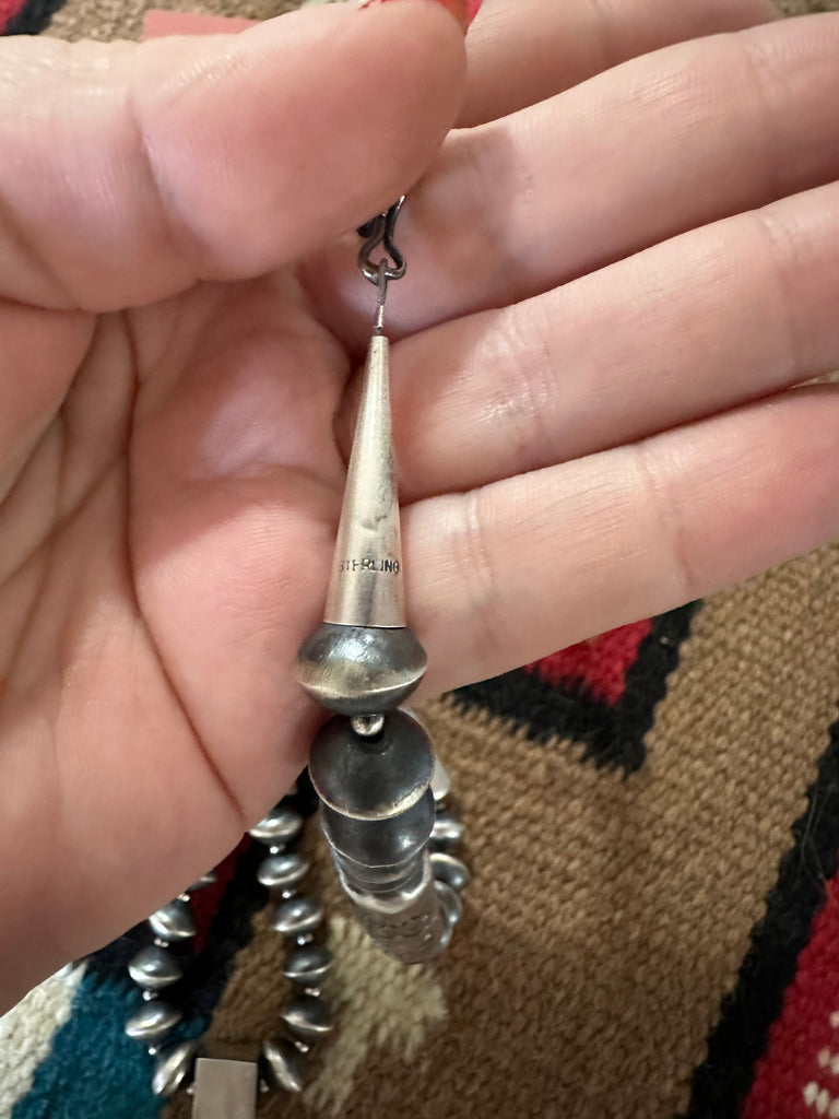 Navajo Sterling Silver Pearl Beaded Jacla Necklace Earring Set NT jewelry Nizhoni Traders LLC   
