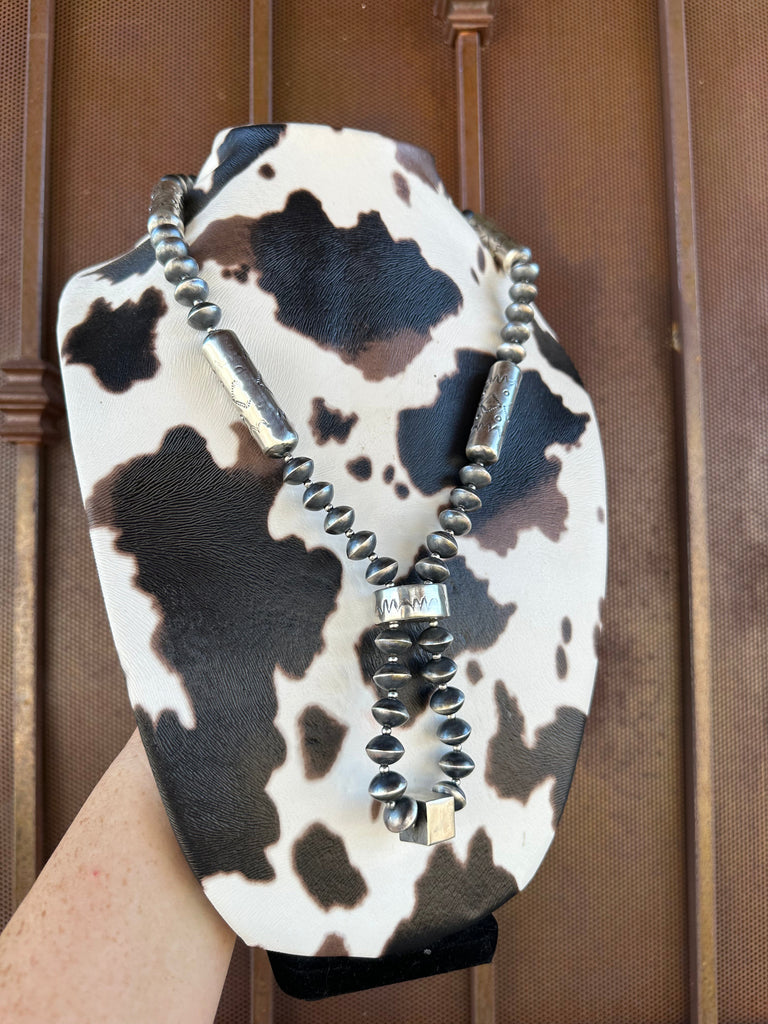 Navajo Sterling Silver Pearl Beaded Jacla Necklace Earring Set NT jewelry Nizhoni Traders LLC   
