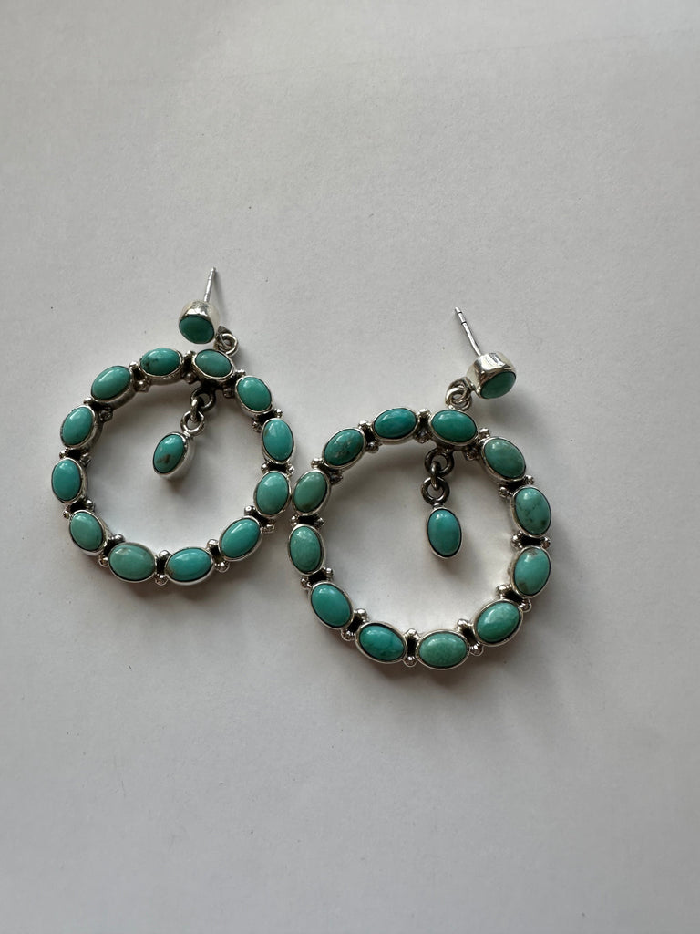 Nizhoni Handmade Turquoise and Sterling Silver Circle Dangle Earrings NT jewelry Nizhoni Traders LLC   