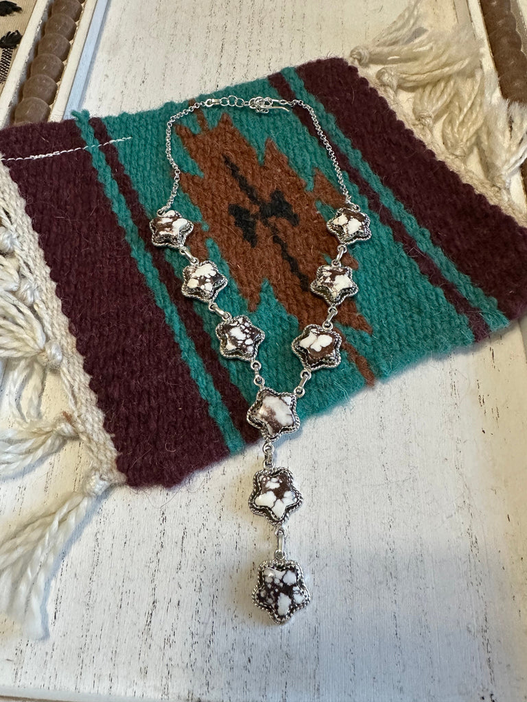 Handmade Sterling Silver & Wild Horse Necklace & Earrings Star Set Signed Nizhoni NT jewelry Nizhoni Traders LLC   