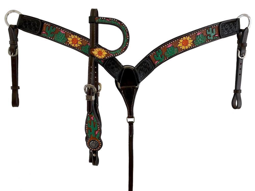 Painted Sunflower & Cactus One Ear Headstall Set headstall set Shiloh   