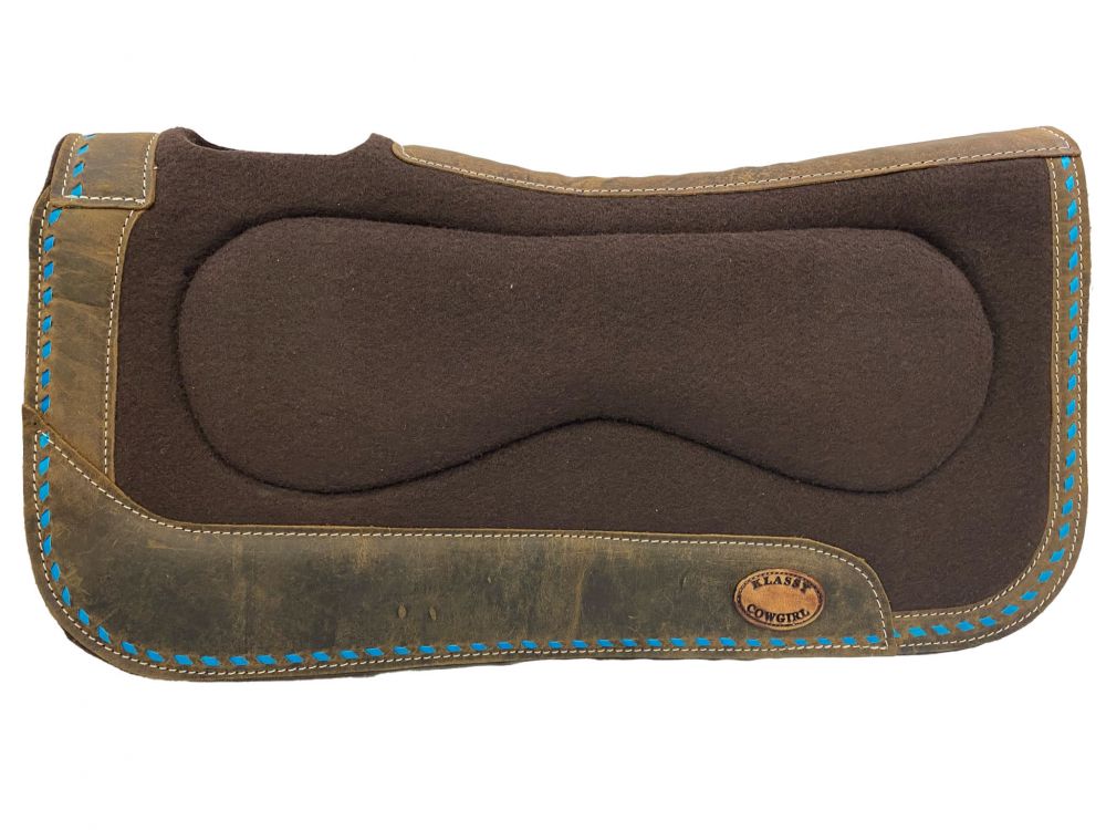 Brown Felt & Teal Buckstitch Saddle Pad western saddle pad Shiloh
