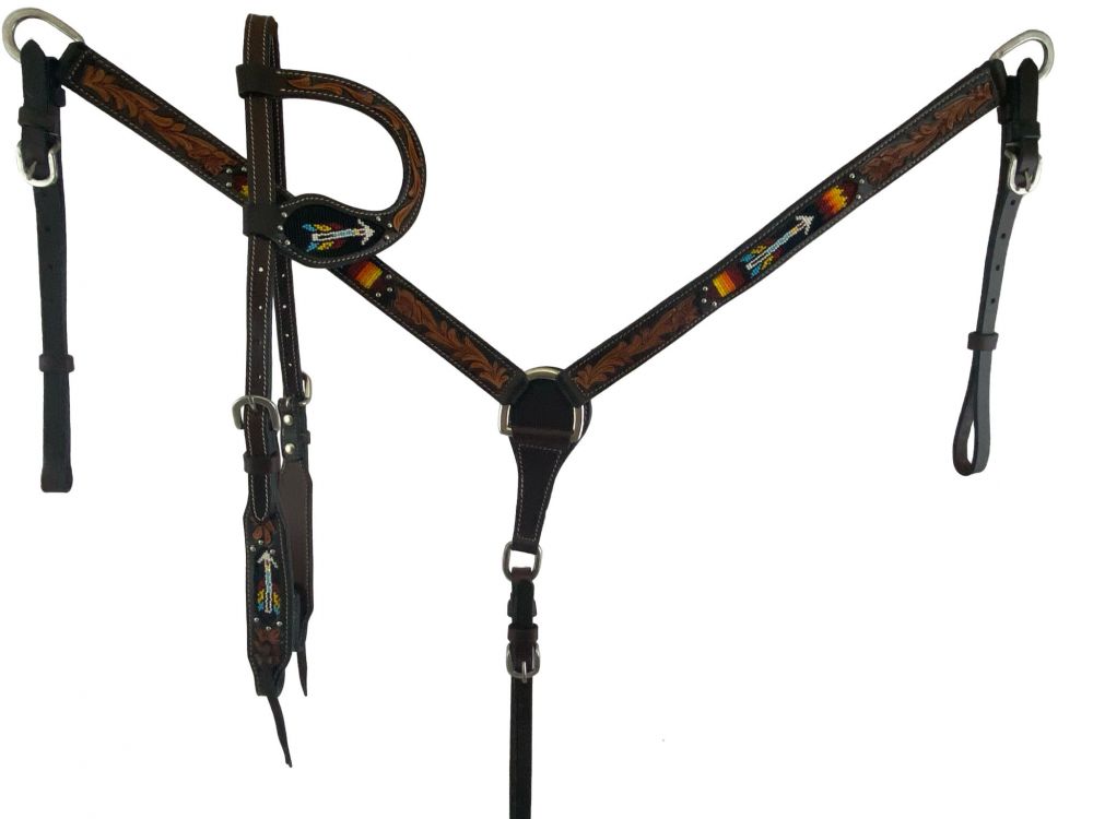 Argentina Leather Beaded Arrow 4 Piece Headstall Set headstall set Shiloh   