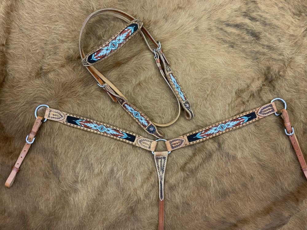 Rawhide Beaded Accents Headstall Set headstall set Shiloh   