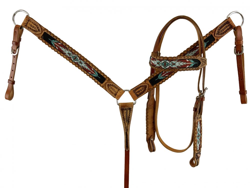 Rawhide Beaded Accents Headstall Set headstall set Shiloh   