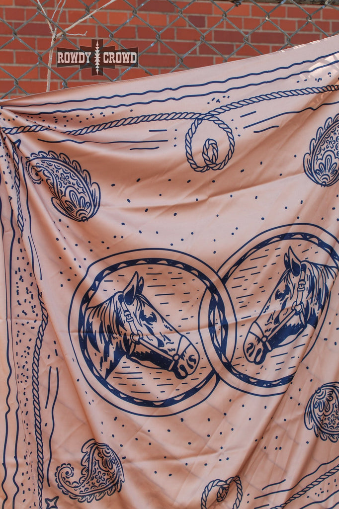 brown western wild rag with paisley and horse design, western boutique fashion